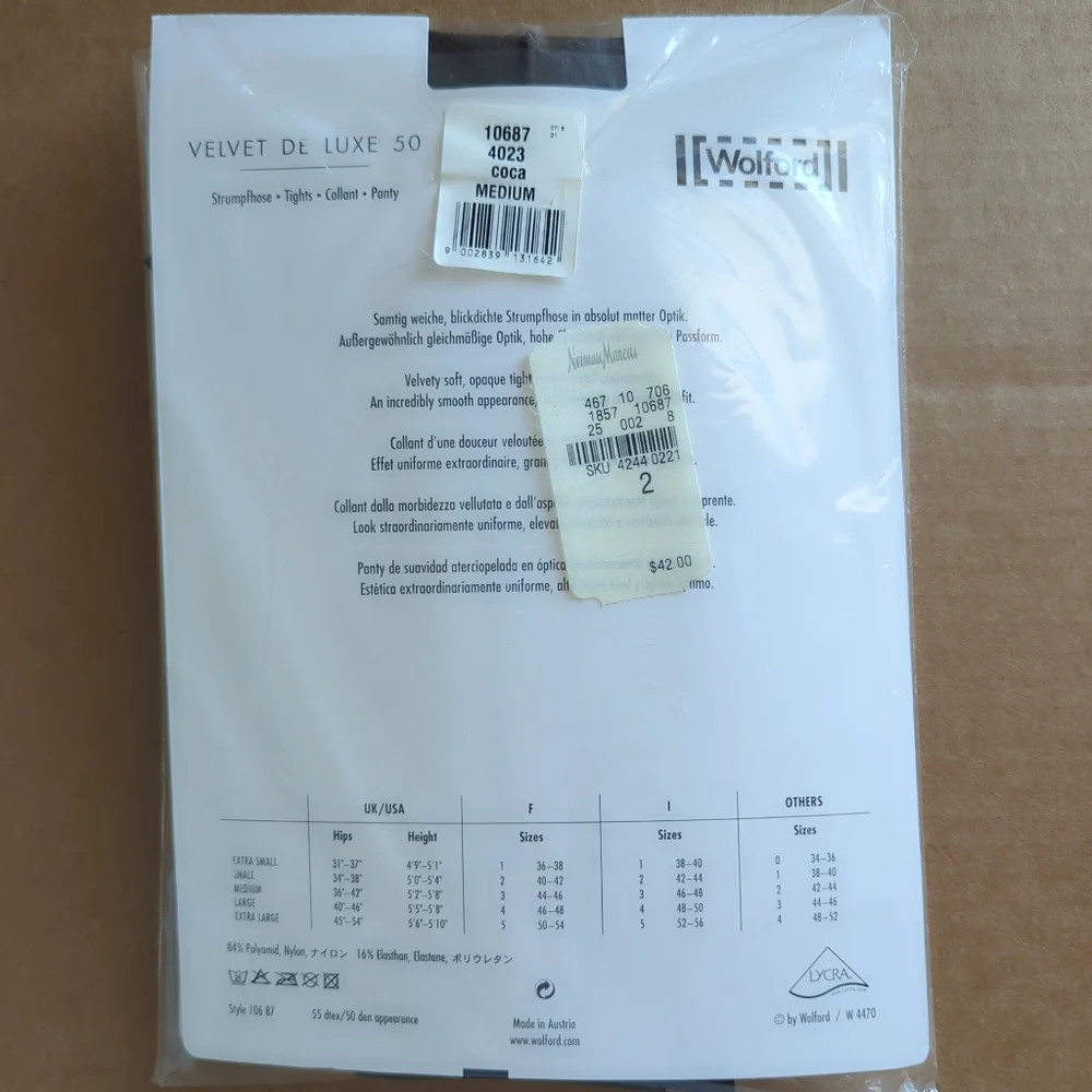 New! Wolford Velvet De Luxe 50 Denier Tights Coca or Anthracite M